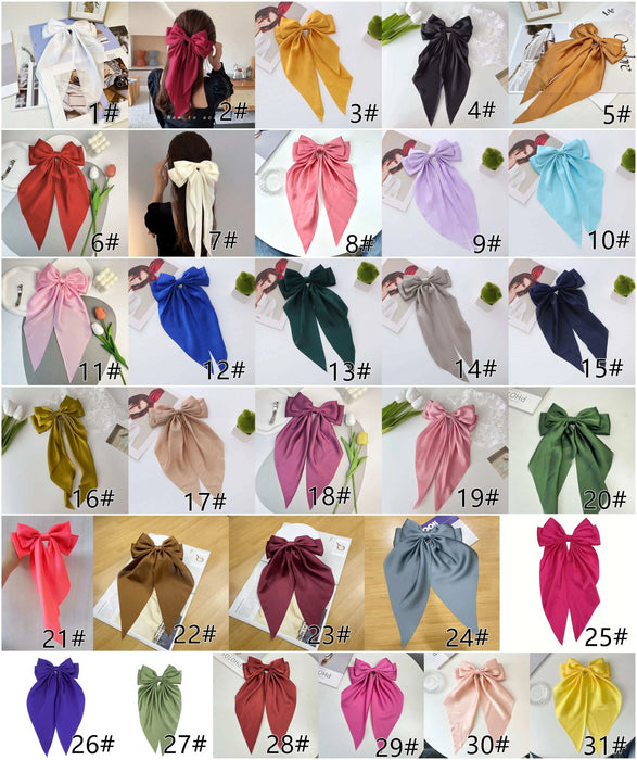 Long Silky Hair Bow 1DZ - 31 Colors