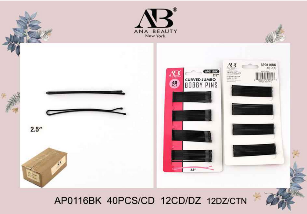 Ana Beauty 2.5" Curved Jumbo Bobby Pins 40pcs - 0116BK