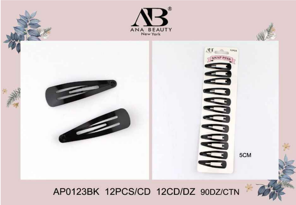 Ana Beauty Snap Pins 12pcs - 0123BK